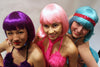 Our models are wearing the Babydoll wigs in Purple, Light Pink and Turquoise.