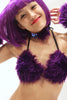 Our model is wearing the fur bikini top in Purple.