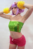 Our model is wearing the Short Sequins Tube Top in Neon Green.