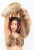 Our model is wearing the high-end fur bikini top in Raccoon.