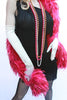 Our model is wearing the ivory satin opera gloves.