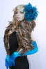Our model is wearing the turquoise satin opera gloves.